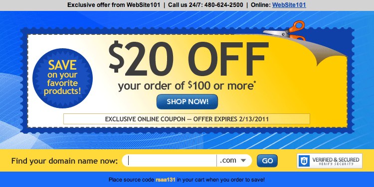 Twenty Percent Off on Domain Name Purchases of $100